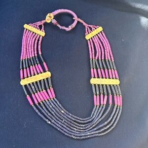 Elegant Navy and Purple Beaded Necklace